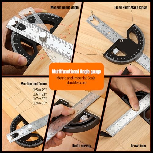 Kurras 12-Inch Adjustable Protractor Angle Finder Ruler for Woodworking