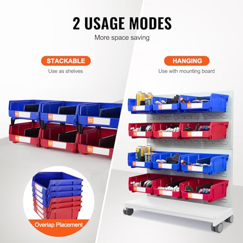 VEVOR 6-Pack Plastic Storage Bins with Dividers, 11 x 11 x 5 in, Red & Blue