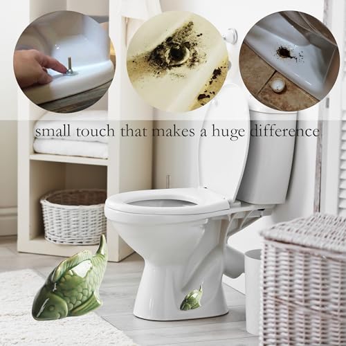 ZUNON Green Fish Ceramic Toilet Bolt Covers - Decorative Bathroom Decor Set of 2