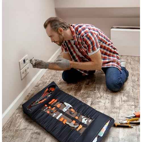 WELKINLAND 18-Pockets Waxed Canvas Tool Roll, Heavy-Duty tool bag roll, Waterproof tool roll up bag, 17" Canvas tool roll, Screwdriver roll up bag