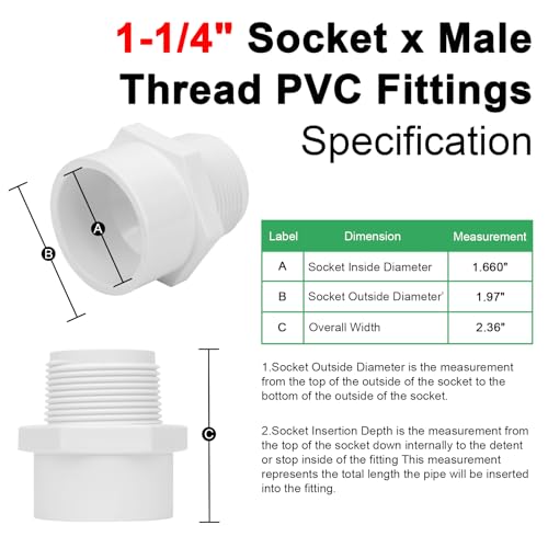1-1/4" PVC Male Adapter Pipe Fitting – SCH40 Furniture Grade, Socket x Male Thread, 6-Pack