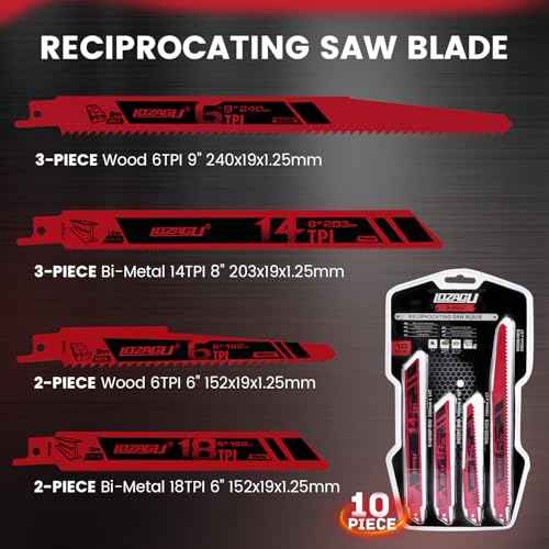 10-Piece Reciprocating Saw Blades Set, 6 to 9 Inch Metal/Woodcutting Saw Blades, Pruner Saw Blades