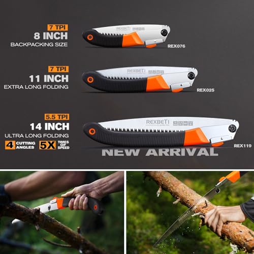 REXBETI 11-Inch Folding Hand Saw for Wood & Camping - Heavy Duty SK5 Steel Blade