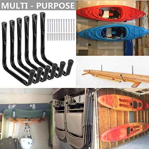 Heavy Duty Giant Garage Storage Hook Wall Mounted Utility Hanging Rack for Surfboard,Ladder,Kayak (6 Pcs Black 10" J Hook)