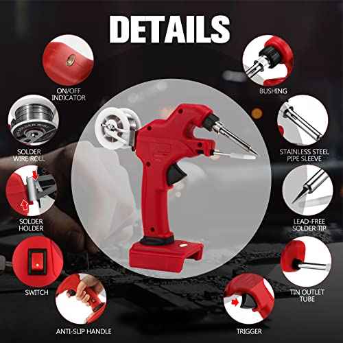 Cordless Soldering Iron for Milwaukee 18V Battery, 30W Soldering Gun 30s Quick Preheat Soldering Iron Kit with 50g 0.04" Solder Wire& 5pcs Solder Tips for Electronics, Circuit Boards, Jewelry Making
