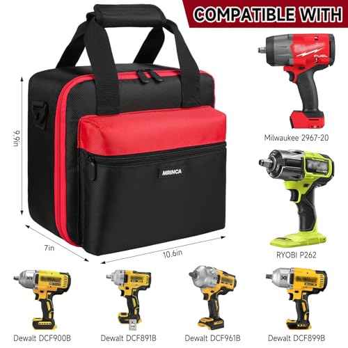 Impact Wrench Case Compatible with Milwaukee 2967-20/ Dewalt DCF900B/DCF891B/DCF961B/DCF899B Impact Wrench Kit,Tool Bag Compatible with Milwaukee Impact Battery and Charger,Bag Only