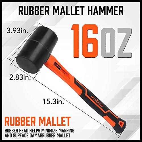 HORUSDY 16 Oz Rubber Mallet Hammer, Fiberglass Rubber Mallet Handle
