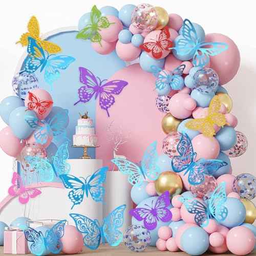 48Pcs 3D Butterfly Wall Decor - 3 Sizes, 4 Styles Decorations for Party, Birthday, Cake - Removable Shiny Blue Stickers for Kids, Baby, Girls Bedroom, Classroom, Offices