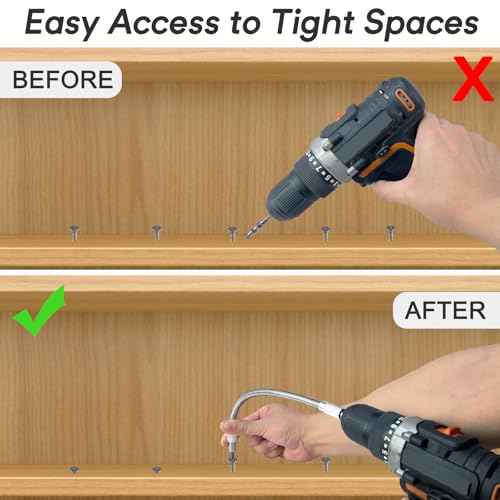 Flexible Drill Bit Extension ? Bendable Drill Bit Extender, 1/4 Magnetic Hex Extension for Tight Spaces, Automotive Repairs, Furniture Assembly, and DIY Projects (2 Pack)