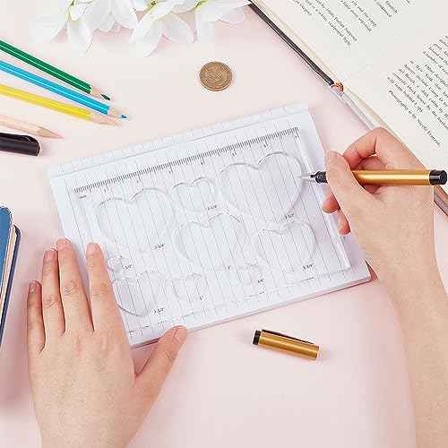 PH PandaHall 2pcs 9 in 1 Heart Inlay Template Router Stencils Acrylic Templates Drawing Scale Ruler Measuring Tool for Back to School Office Home Supplies Woodworking 7x4.7 inch
