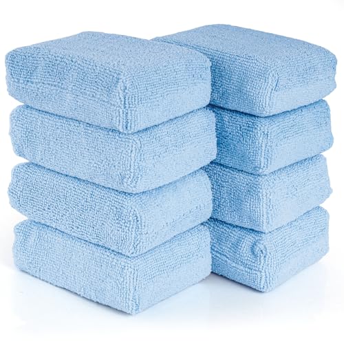 8 Pack Microfiber Applicator Pads, 5 x 3 Inches Thickened Car Wash Sponge, Premium Cleaning Sponges Foam Wax Applicator Pads for Car Detailing, Waxing, Polishing