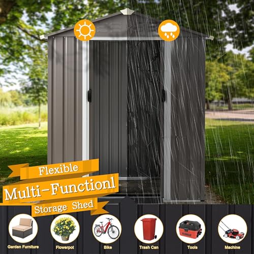 Shintenchi 5x3 FT Dark Gray Outdoor Storage Shed with Lockable Door, Waterproof Weather-Resistant Tool Garden House