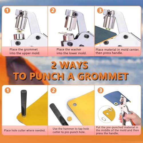 Heavy Duty Grommet Tool Kit with 200 Sets 3/8 Inch - ZAPSIFOU Grommets Puncher for Fabric, Tarp, Canvas, Leather