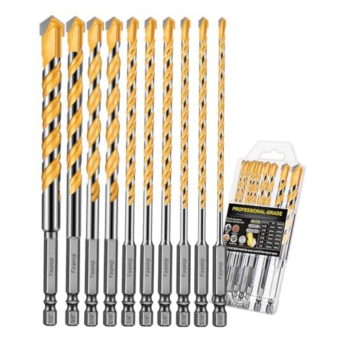 10PCS 6-Inch YG10X Carbide Concrete Masonry Drill Bits, Shockproof Hex Shank - Deep Drilling for Glass/Brick/Cement/Tile, 5/32"-1/2", High-Speed Heavy-Duty