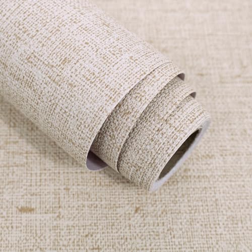 Lenify Beige Grasscloth Peel and Stick Wallpaper 15.7x196.8in Textured Wall Covering