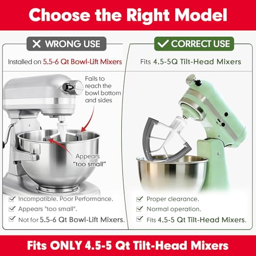 YIFOCUS Flex Edge Beater for KitchenAid 4.5-5 Qt Tilt-Head Mixers, Gray