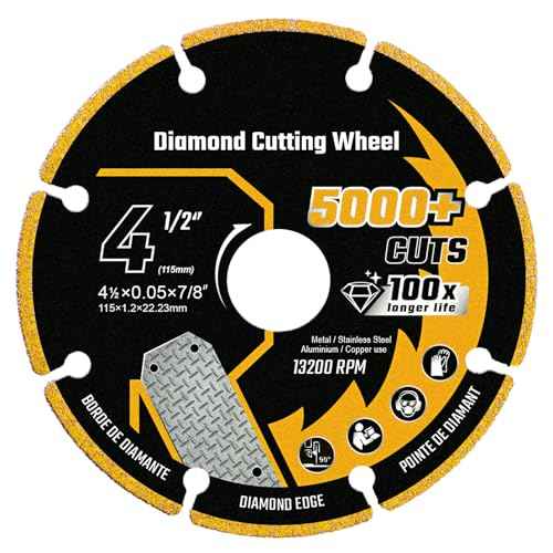 4 1/2 in Cut Off Wheel Diamond Cutting Wheel 4 1/2 Inch with 7/8" Arbor, Angle Grinder Cutting Disc for Metal with 5000+ Cuts on Rebar, Steel, Iron and INOX