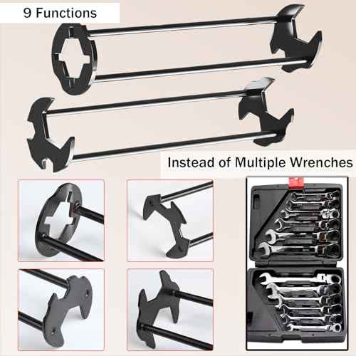 Basin Wrench, 9 in 1 Multifunctional Sink Bathroom Wrench, Standard Household Water Pipe Faucet Washing Basin Corner Valve Sink Repair Removal Tool for Kitchen & Bathroom Tight Spaces (2-Piece)