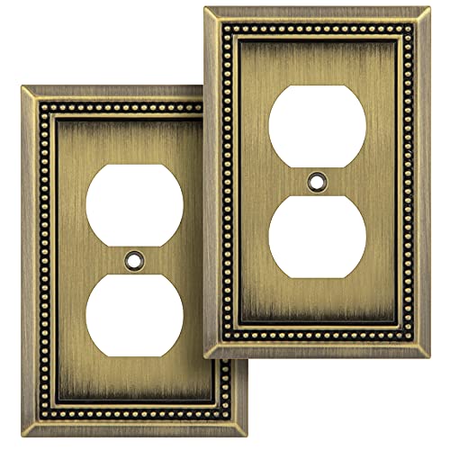 Henne Bery Antique Brass Sunken Pearls Heavy Duty Wall Plate Cover - Single Duplex 2PK