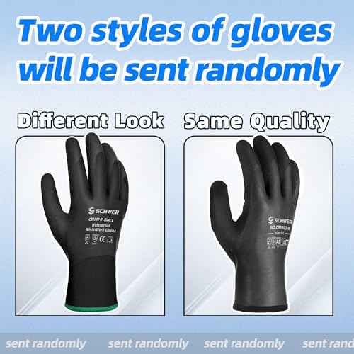 Schwer 2 Pairs Waterproof Winter Work Gloves, ANSI A2 Cut Resistant Freezer Gloves for Outdoor Cold Weather Keep Hands Warm, Thermal Insulated Gloves for Shoveling Snow, Ice Fishing, Super Grip, M