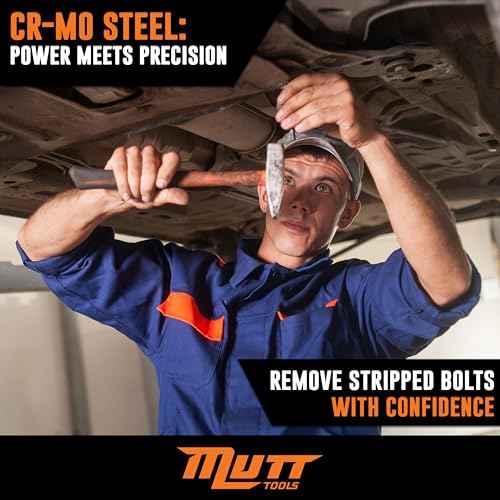 Mutt Tools 5pc Screw Extractor Set - Easy Out Bolt Extractor Kit with Cr-Mo Alloy Steel - Spiral Screw Extractor for Stripped, Broken and Damaged Screws - Professional Bolt Remover Tool