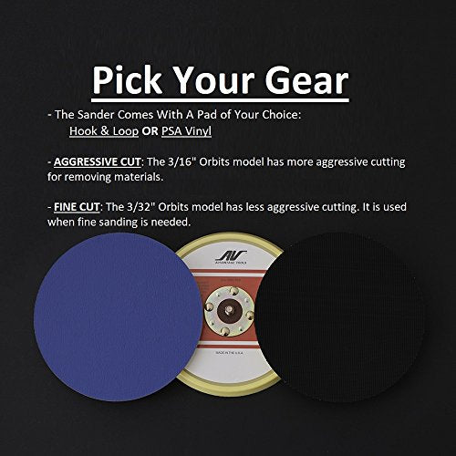 AirVANTAGE 6-Inch Industrial Random Orbital Air Sander with Low-Profile Pad, 3/16 Hook & Loop, Non-Vacuum