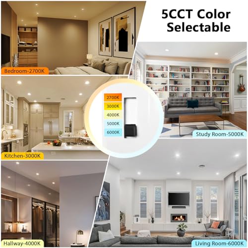 LVWIT 6 Inch Recessed LED Can Lights 5CCT Dimmable White 6 Pack