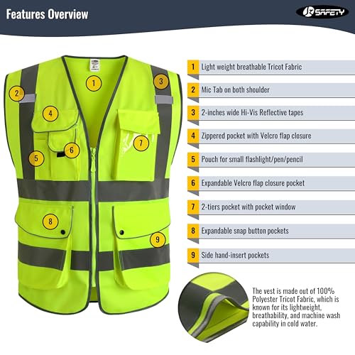 High Visibility Yellow Safety Vest for Men Women Large Reflective Workwear