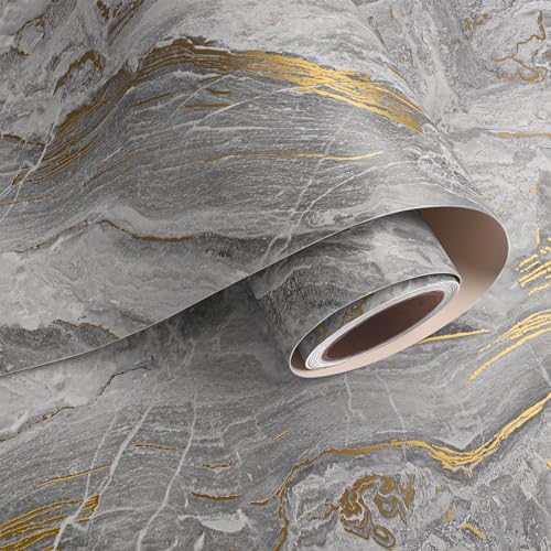 VaryPaper 15.7''x78.7'' Matte Marble Countertop Contact Paper Waterproof Grey Marble Wallpaper Peel and Stick Counter Top Covers for Kitchen Removable Self Adhesive Marble Vinyl for Table Desk Shelves