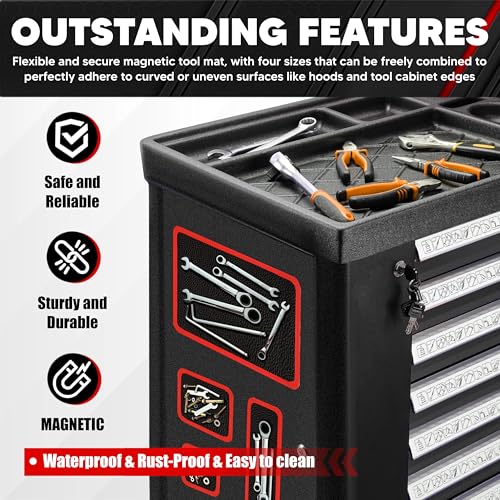 C&T Magnetic Tool Mat Set (4 Sizes) with 25Lb Telescoping Magnetic Pickup Tool