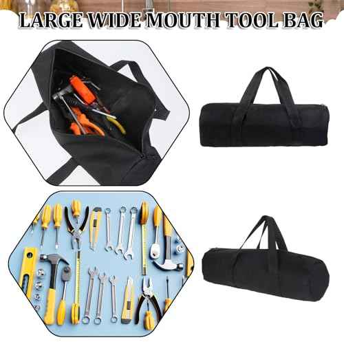 12 Inch Canvas Tool Bag for Men Canvas Tool Pouch Large Capacity Wide Mouth Tool Bag Zipper Tool Storage Bag Tool Tote Bag Power Tool Organizer for Electricians Mechanic Storage Wrenches Pliers Black