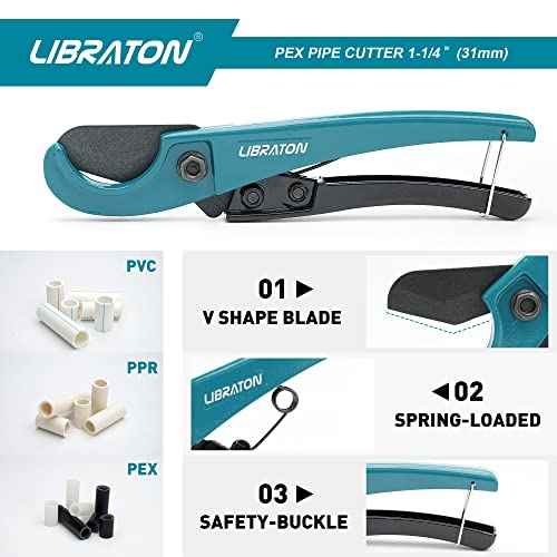 Libraton Pex Cutter 1-1/4", Pex Pipe Cutter, PEX Tube Cutter, Pex Pipe Tool, PEX Pipe Cutting Tools for PEX, PVC (Thin), PPR Plastic