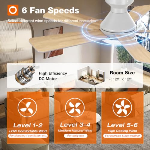 addlon 42 Inch White Modern Ceiling Fan with Lights & Remote Control