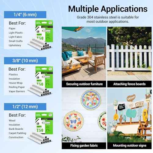 meite T50 Stainless Steel Staples Marine, 1/2 Inch Heavy Duty Staples for Staple Gun - 1512 Counts, 20 Gauge 3/8 Inch Crown T50 Upholstery Staple for Marine Applications