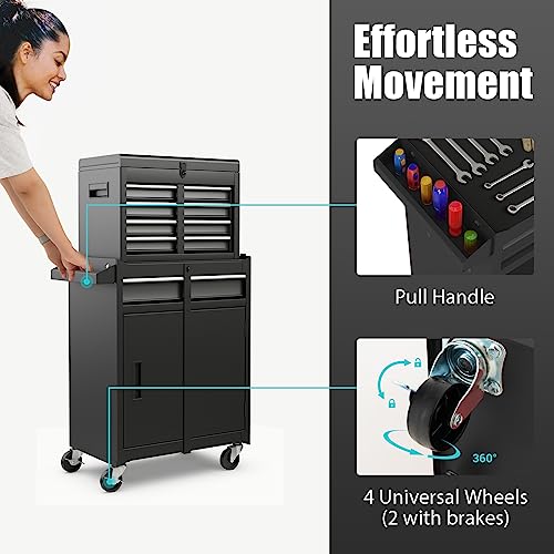Goplus 5-Drawer Rolling Tool Chest with Detachable Top Box – Black, Lockable Wheels