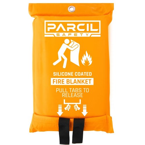 Parcil Safety SB-500 Large Silicone Coated Emergency Fire Blanket (60 in. x 60 in.) Emergency Kit Fire Extinguisher for Home & Kitchen, Woven Fiberglass Household Essentials, Chemical Free, No Mess