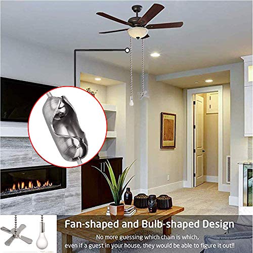 Nickel Ceiling Fan Pull Chain Ornaments Set with Light Bulb & Cord - 13.6 Inches