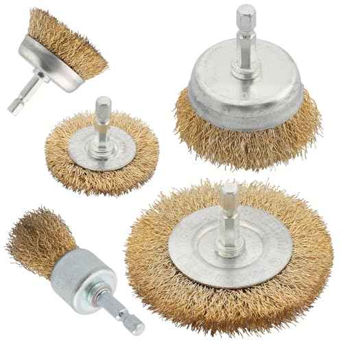 5 Pcs Wire Brush for Drill Set, Brass Wire Wheel for Drill, 1/4 Inch Hex Shank, Wire Brushes for Cleaning Rust for Drill