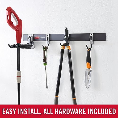 Rubbermaid FastTrack Garage Storage Utility Hooks 5 Piece Black All in One Rail Hook Kit and Tool Organizer Heavy Duty for Home/Garage/Shed/Garden