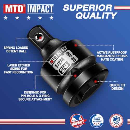 MTO 3/4" Female to 1/2" Male Impact Socket Adapter, 3/4-Inch Impact Socket Adapter Reducer, Chrome Molybdenum Alloy Steel