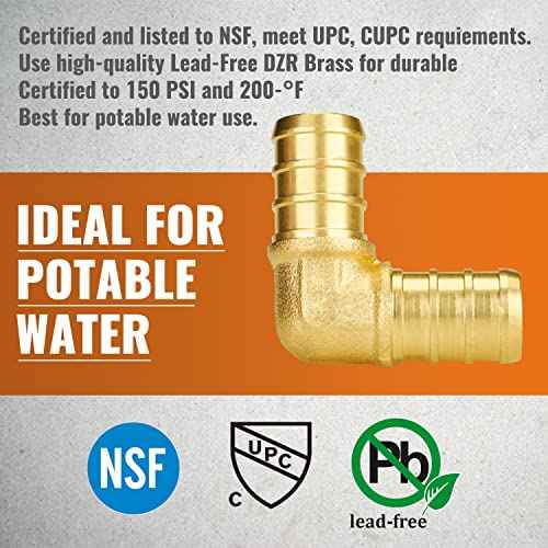 SUNGATOR Pex Fittings 1/2 Inch, 25-Pack 1/2" Pex 90 Degree Elbow, No Lead Brass, NSF, UPC Certified