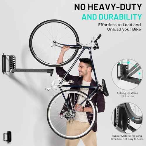 Swivel Bike Rack Wall Mount, Bike Hangers for Garage, Space-Saving Vertical Bike Holder, Holds up to 77 lbs, Bicycle Wall Hanger Storage, No Heavy Lifting Required Indoor Hanging Bike Rack-Black