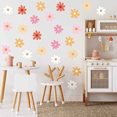 BBTO Daisy Wall Decal Flower Vinyl Wall Floral Decals Peel and Stick Daisy Stickers for Kids Nursery Art Bedroom Living Room(Pink, White, Orange)