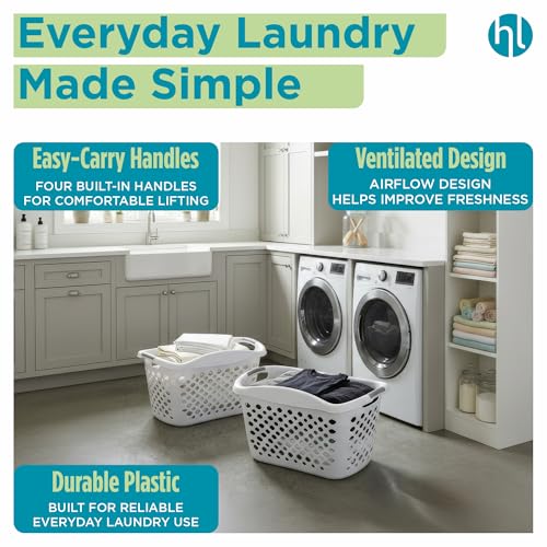 Home Logic 1.75 Bushel Large Plastic Laundry Basket with Hip Grip - Ventilated 4-Pack