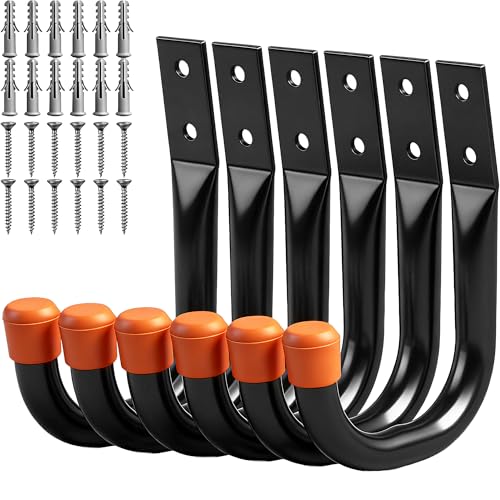 HORUSDY 6-Pack Heavy Duty Metal Wall Hooks 4.72x3.5in Black Garage Organizer