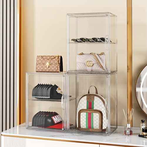 Clear Purse Organizer for Closet 1 Pack Clear Handbag Storage Organizer, Stackable Acrylic Display Case with Adjustable Divider for Purse, Handbag, Backpack, Wallet, Collectibles, XXX-Large