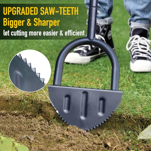 Colwelt 38-Inch Saw-Tooth Edger for Lawn & Garden, Half Moon Border Tool with T-Grip