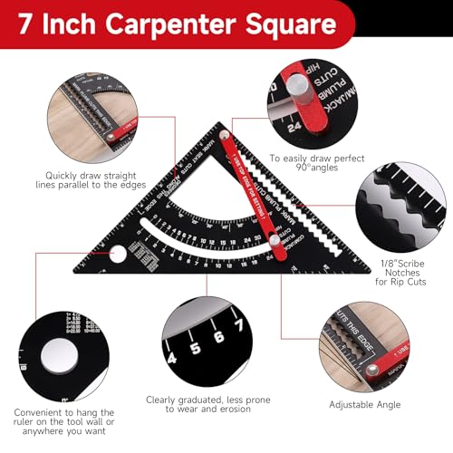 7 Inch Aluminum Adjustable Carpenter Square Rafter Framing Square with Pencils