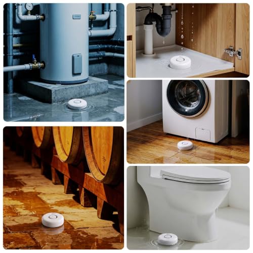 RUIKORING 5 Pack Water Leak Alarm Detector IP67 Waterproof, Adjustable 0-120dB - White