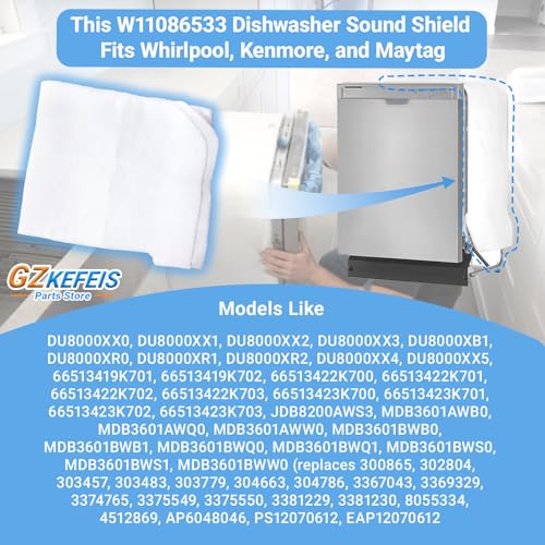 W11086533 Dishwasher Sound Insulation Blanket - Universal Fit for Whirlpool, Kenmore, Maytag